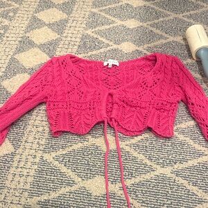 Cropped Pink Knit Tie-Front Women's Top